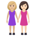 👩🏼‍🤝‍👩🏻 women holding hands: medium-light skin tone, light skin tone display on JoyPixels